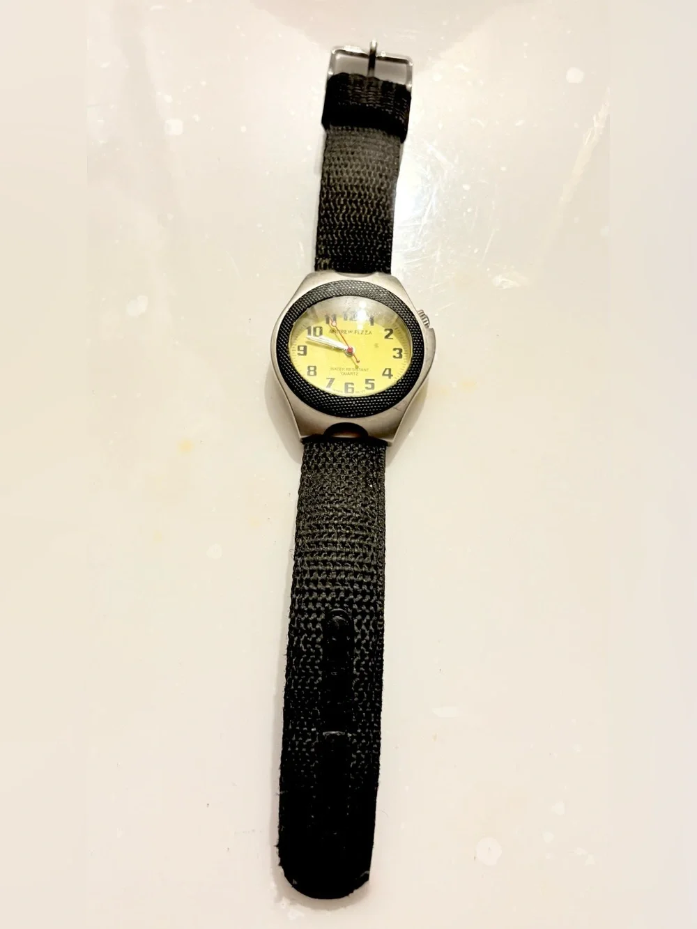 Andrew Fezza Yellow Dial Watch with Black Bezel and Strap Water Resistant Quartz